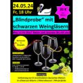 "Blindprobe" mit schwarzen Weingläsern am 24.05.2024